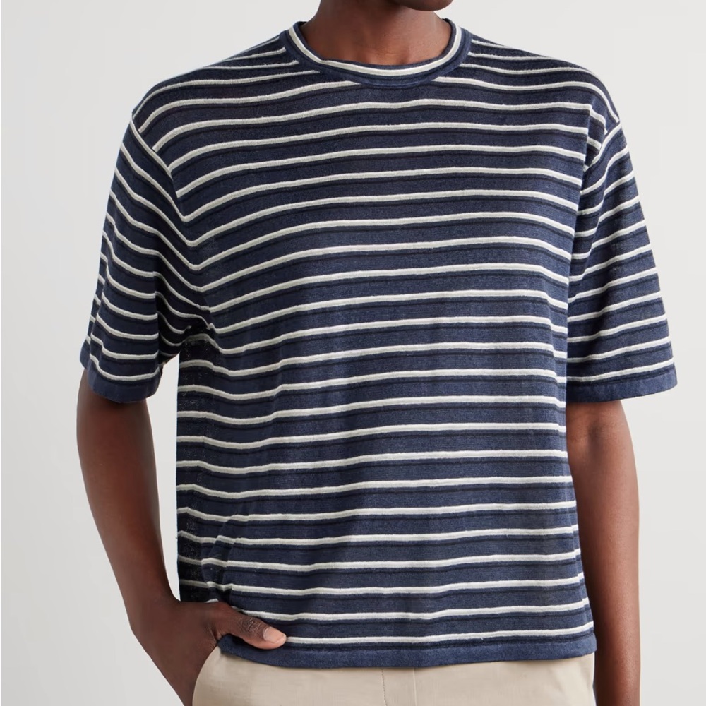 THEORY Striped linen-blend T-shirt